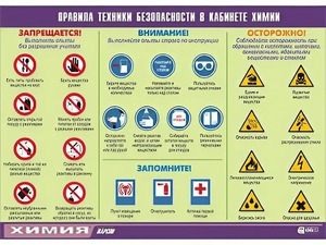Таблица демонстрационная "Правила техники безопасности в кабинете химии" (винил 100х140) - fgospostavki.ru - Семёнов