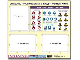 Стенд информационный "Правила техники безопасности в кабинете химии" (75х70, 3 кармана) - fgospostavki.ru - Семёнов